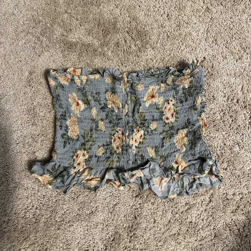 American Eagle floral ruffle tube top